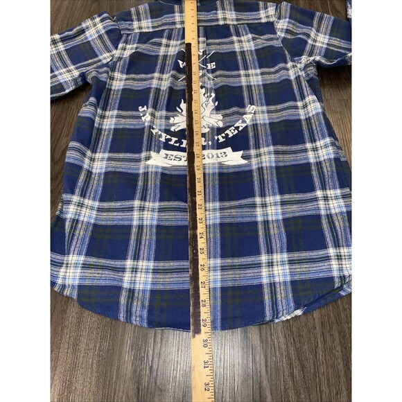 Backpacker J.P. TYLER,TEXAS 2013 Flannel Blue Plaid Long Sleeve Shirt  Medium - Picture 15 of 16